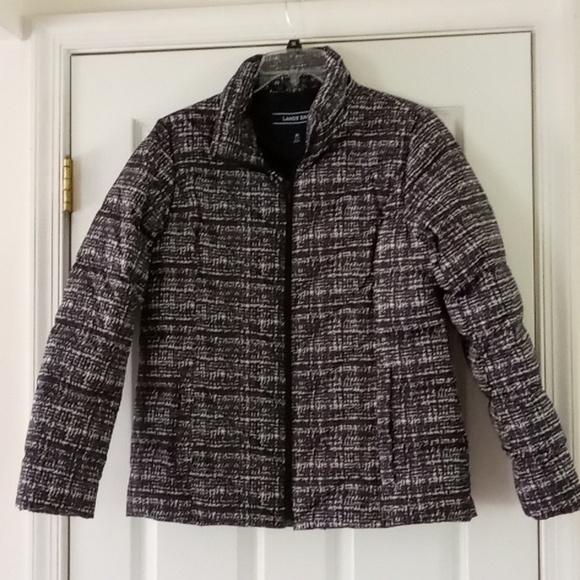 Lands End Black Tweed Print Down Puffer Jacket - Picture 2 of 8